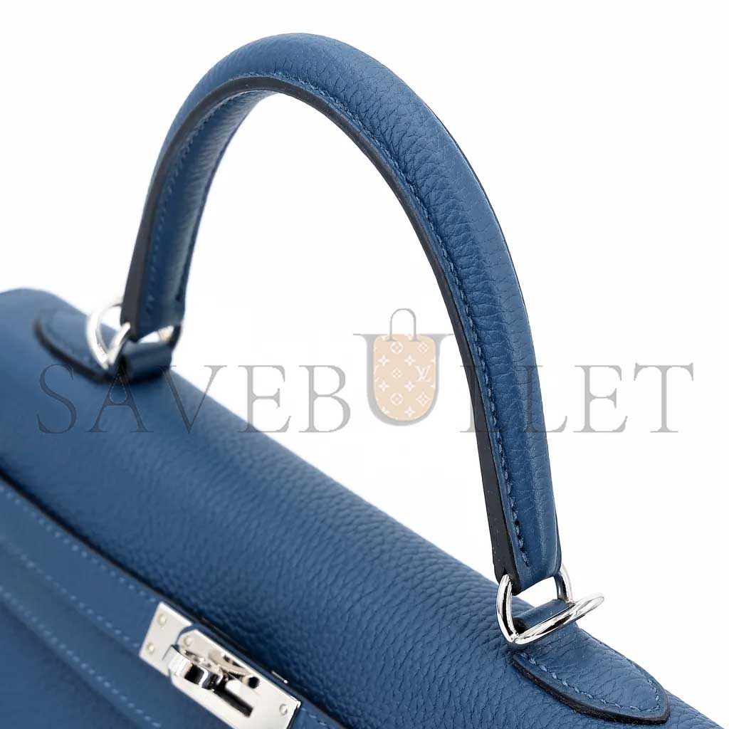 H**mes kelly 25 dark blue togo calfskin silver buckle (25*17*7cm)